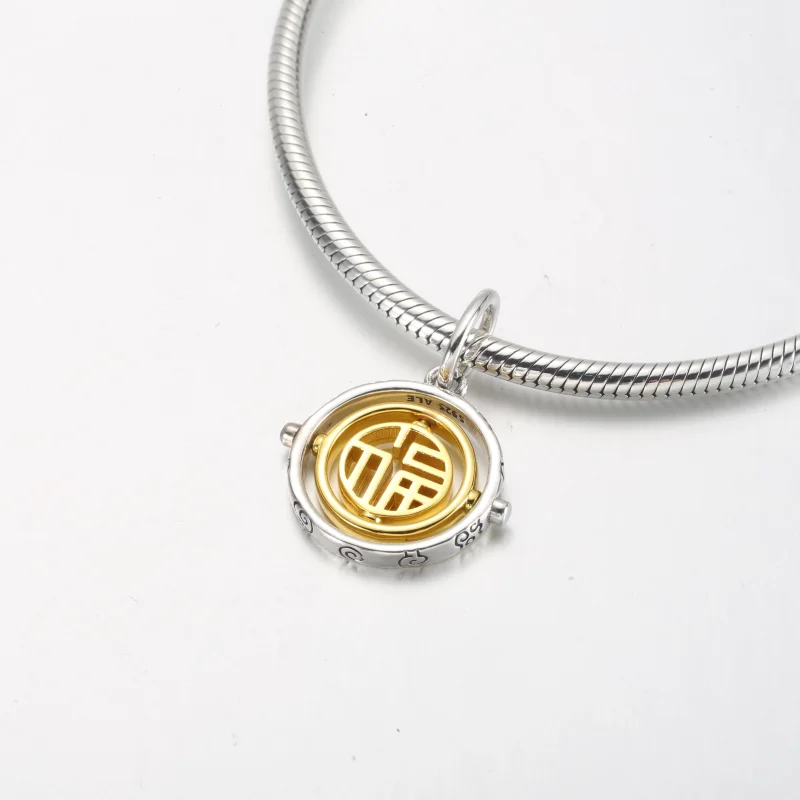 (image for) PANDORA Two-tone Fu Spinning Dangle Charm - 762536C00 - View 10