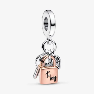 (image for) PANDORA Two-tone Key, Padlock & Heart Triple Dangle Charm - 782506C01