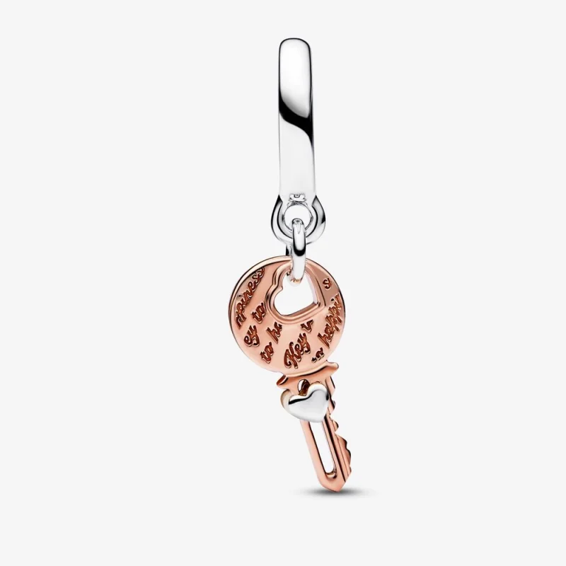 (image for) PANDORA Two-tone key & Sliding Heart Dangle Charm - 782510C00 - View 3