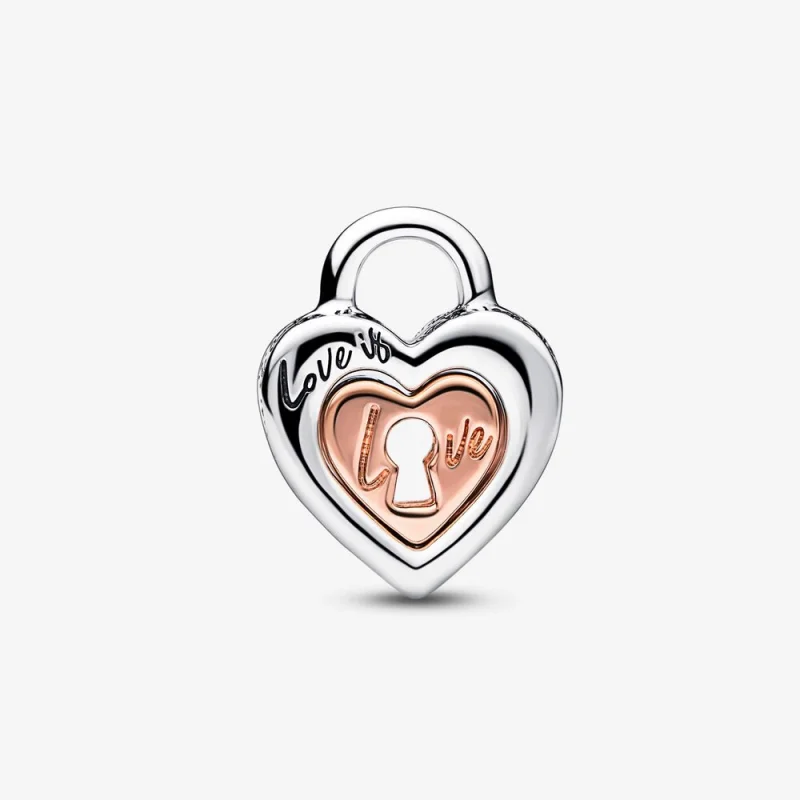(image for) PANDORA Two-tone Padlock Splittable Heart Charm - 782505C00 - View 3