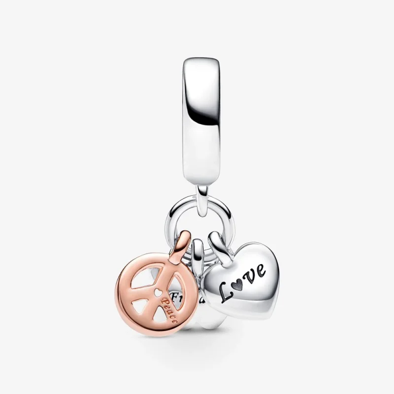 (image for) PANDORA Two-Tone Rainbow Heart, Butterfly & Peace Triple Dangle Charm - 782572C0 - View 4