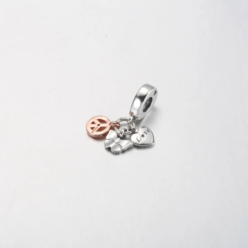 (image for) PANDORA Two-Tone Rainbow Heart, Butterfly & Peace Triple Dangle Charm - 782572C0 - View 9