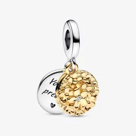 Pandora Two-tone Daisy Double Dangle Charm - 762341C01 Pandora Two-tone Daisy Double Dangle Charm - 762341C01