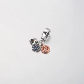 PANDORA Two-Tone Rainbow Heart, Butterfly & Peace Triple Dangle Charm - 782572C01 PANDORA Two-Tone Rainbow Heart, Butterfly & Peace Triple Dangle Charm - 782572C01
