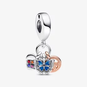 PANDORA Two-Tone Rainbow Heart, Butterfly & Peace Triple Dangle Charm - 782572C01 PANDORA Two-Tone Rainbow Heart, Butterfly & Peace Triple Dangle Charm - 782572C01