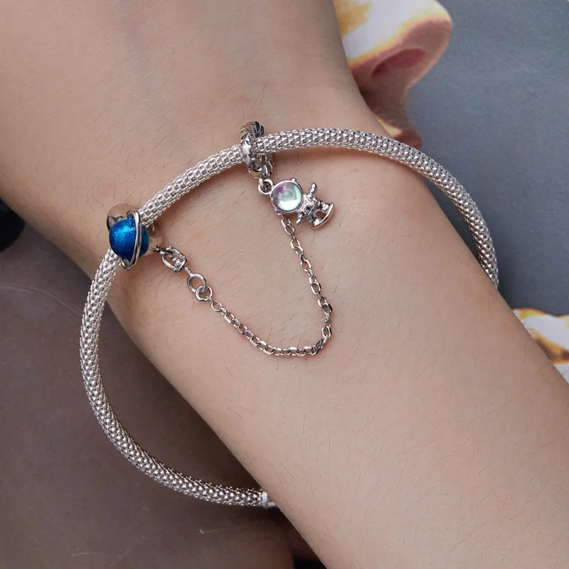 (image for) Pandora Style Astronaut and planet Safety Chain - BSC792 - View 2