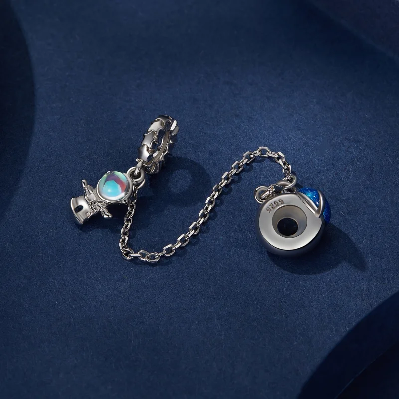 (image for) Pandora Style Astronaut and planet Safety Chain - BSC792 - View 3