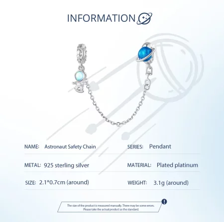Pandora Style Astronaut and planet Safety Chain - BSC792