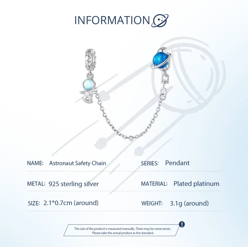 (image for) Pandora Style Astronaut and planet Safety Chain - BSC792 - View 5