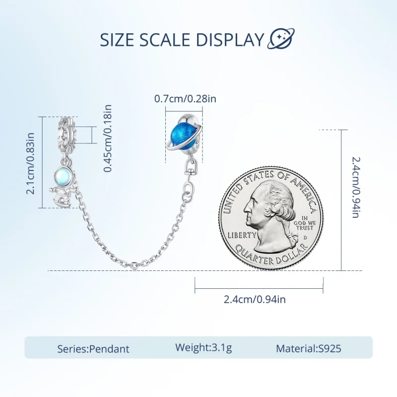 (image for) Pandora Style Astronaut and planet Safety Chain - BSC792 - View 6