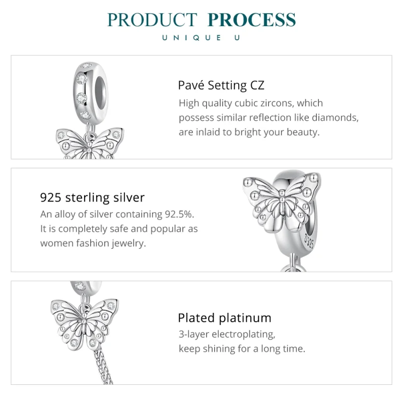 (image for) Pandora Style Butterfly Safety Chain - BSC801 - View 6