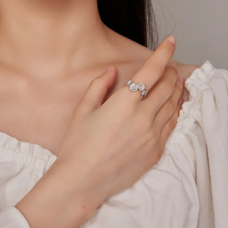 (image for) Pandora Style Classic Daisy Flower Band Open Ring - BSR382 - View 4