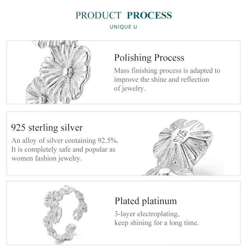 (image for) Pandora Style Classic Daisy Flower Band Open Ring - BSR382 - View 5