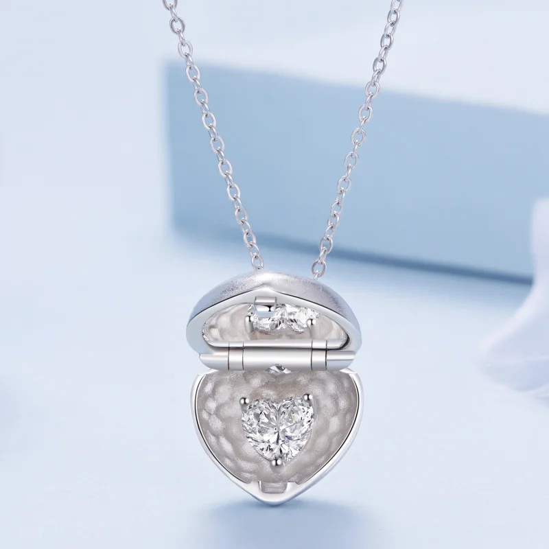 (image for) Pandora Style Engraved Heart Charm Necklace - BSN312 - View 3