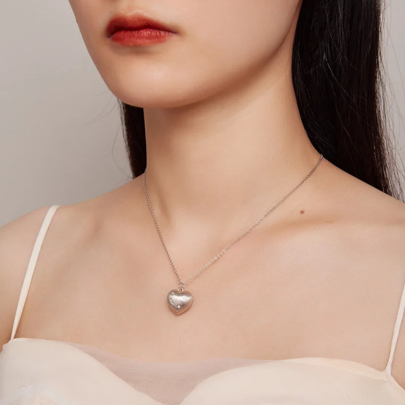 (image for) Pandora Style Engraved Heart Charm Necklace - BSN312 - View 7