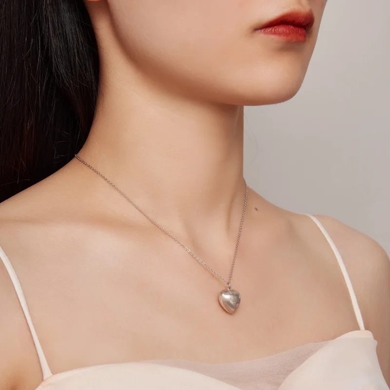 (image for) Pandora Style Engraved Heart Charm Necklace - BSN312 - View 8