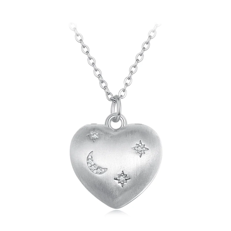 (image for) Pandora Style Engraved Heart Charm Necklace - BSN312 - Product Image