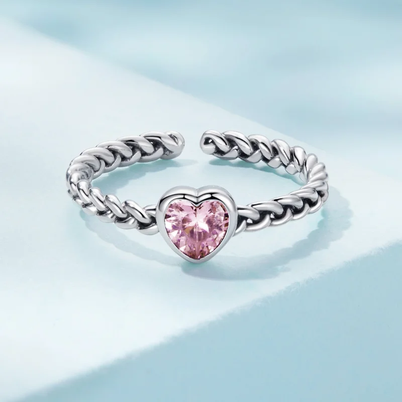 (image for) Pandora Style Pink Heart Open Ring - SCR865 - View 3