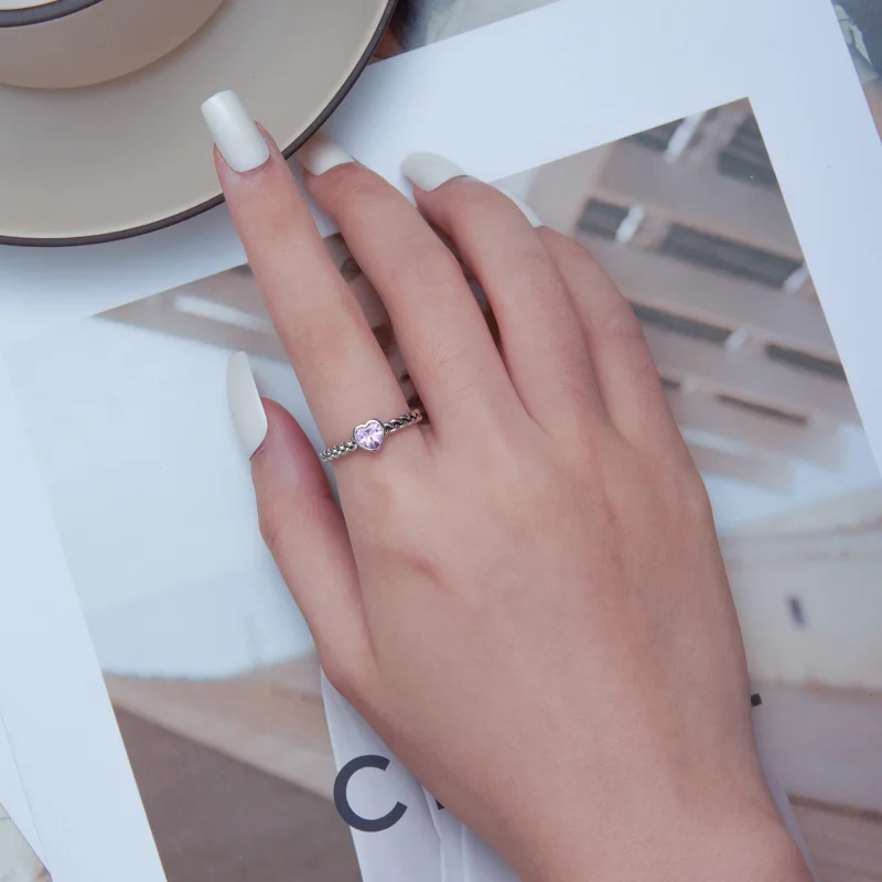 (image for) Pandora Style Pink Heart Open Ring - SCR865 - View 5