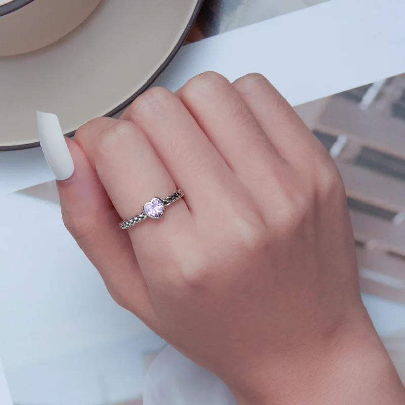 (image for) Pandora Style Pink Heart Open Ring - SCR865 - View 6