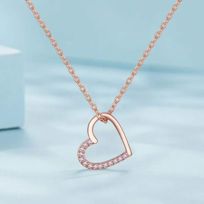 (image for) Pandora Style Rose Gold Heart Necklace - SCN347-C - View 2