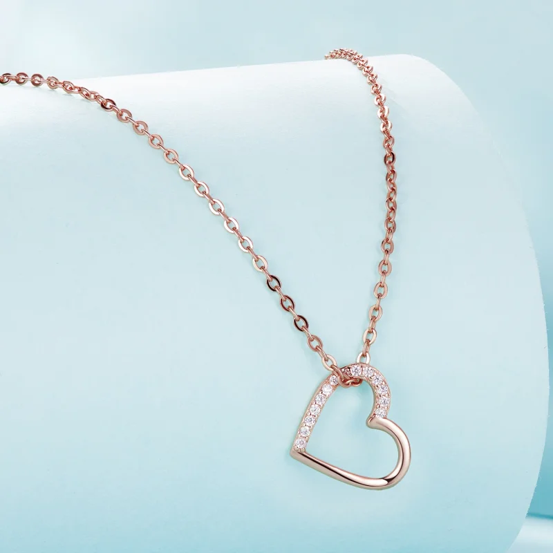 (image for) Pandora Style Rose Gold Heart Necklace - SCN347-C - View 3