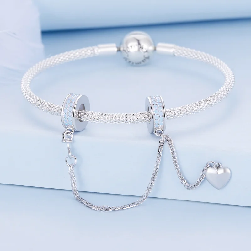 (image for) Pandora Style Silver Heart Safety Chain - BSC795 - View 2