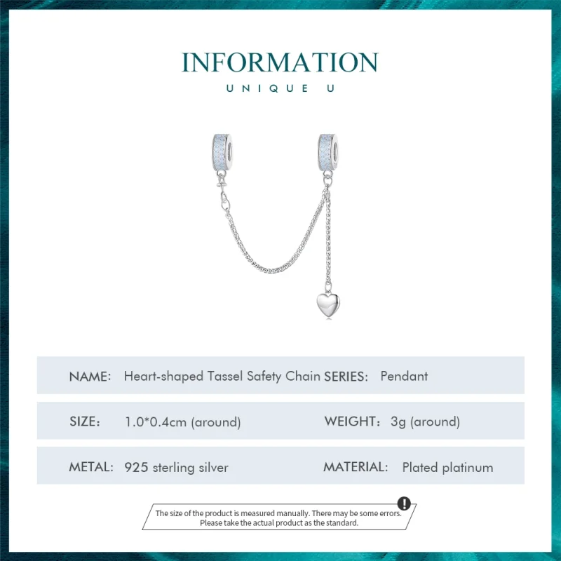 (image for) Pandora Style Silver Heart Safety Chain - BSC795 - View 4