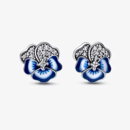 Pandora Blue Pansy Flower Stud Earrings - 290781C01