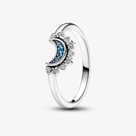 Pandora Celestial Blue Sparkling Moon Ring - 192675C01 Pandora Celestial Blue Sparkling Moon Ring - 192675C01