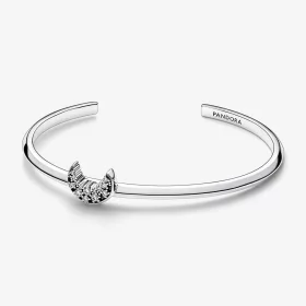 Pandora Moon sterling silver open bangle with clear cubic zirconia - 592789C01 Pandora Moon sterling silver open bangle with clear cubic zirconia - 592789C01