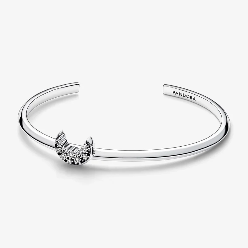 (image for) Pandora Moon sterling silver open bangle with clear cubic zirconia - 592789C01 - Product Image