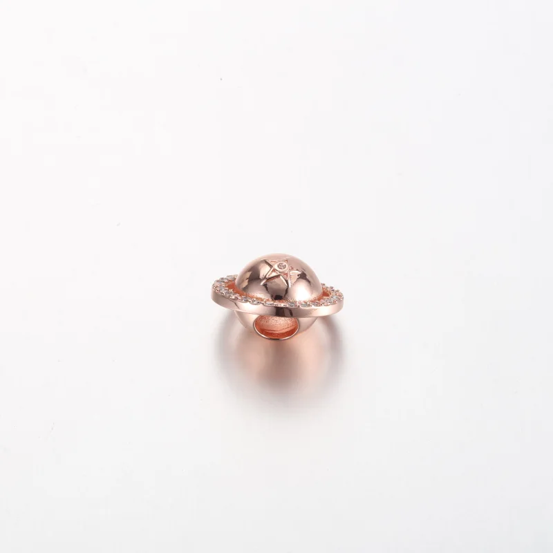 (image for) Pandora Saturn planet 14k rose gold-plated charm with clear cubic zirconia - 782 - View 3