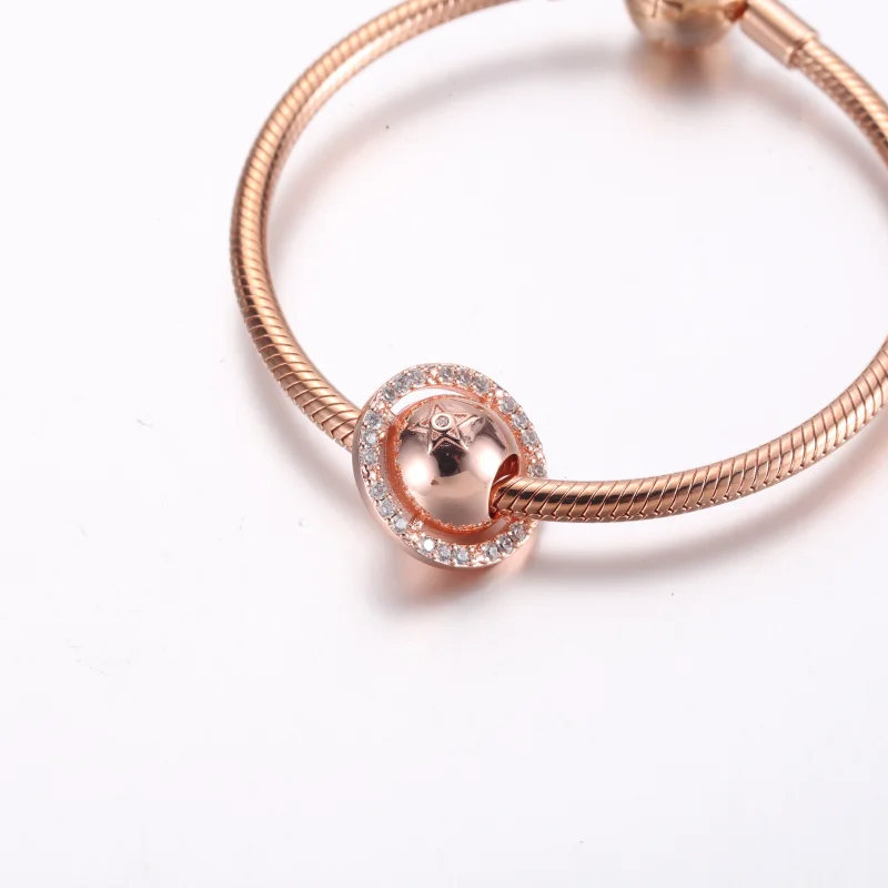 (image for) Pandora Saturn planet 14k rose gold-plated charm with clear cubic zirconia - 782 - View 6