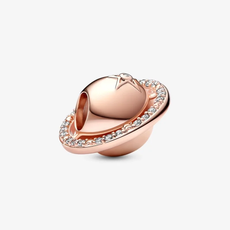 (image for) Pandora Saturn planet 14k rose gold-plated charm with clear cubic zirconia - 782438C01 - Product Image