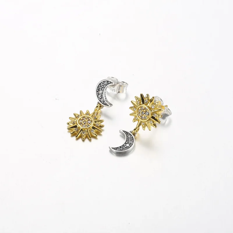 (image for) Pandora Two-tone Reversed Sun & Moon Stud Earrings - 262442C01 - View 2