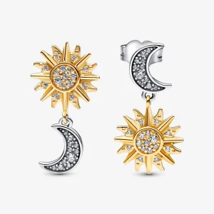 (image for) Pandora Two-tone Reversed Sun & Moon Stud Earrings - 262442C01