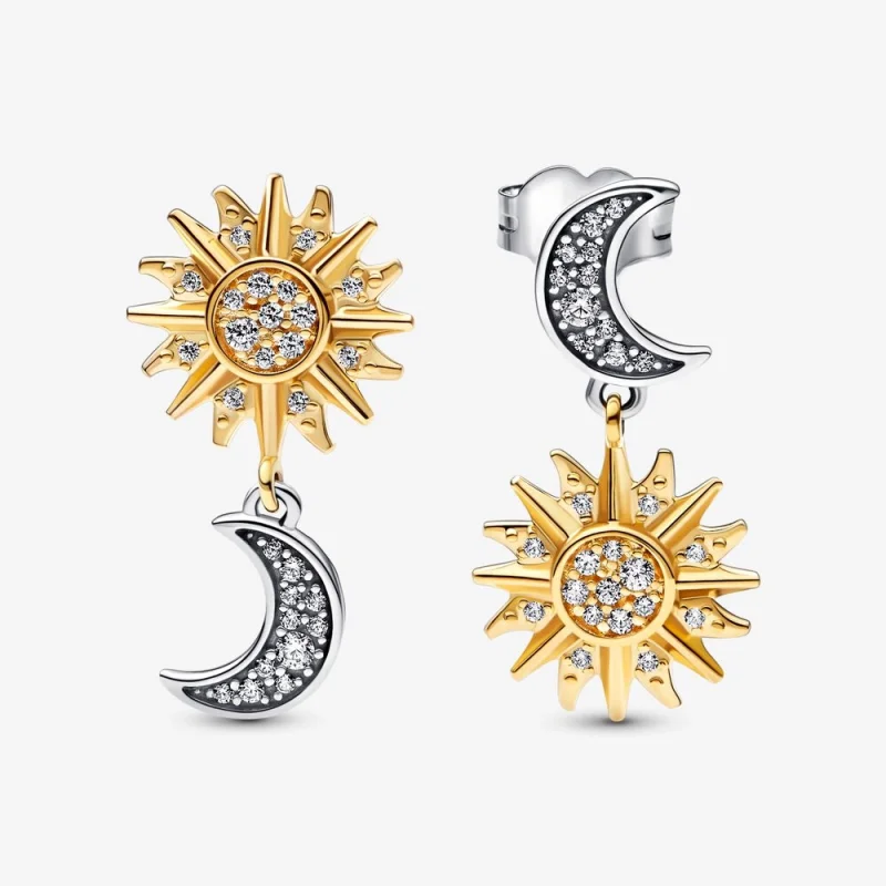 (image for) Pandora Two-tone Reversed Sun & Moon Stud Earrings - 262442C01 - Product Image