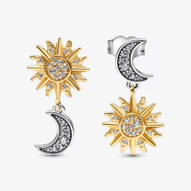 Pandora Two-tone Reversed Sun & Moon Stud Earrings - 262442C01 Pandora Two-tone Reversed Sun & Moon Stud Earrings - 262442C01