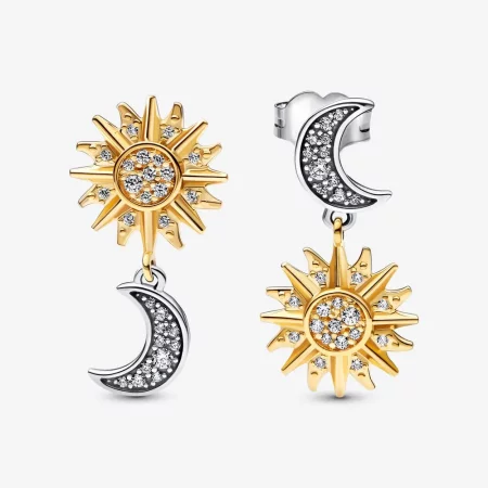 Pandora Two-tone Reversed Sun & Moon Stud Earrings - 262442C01