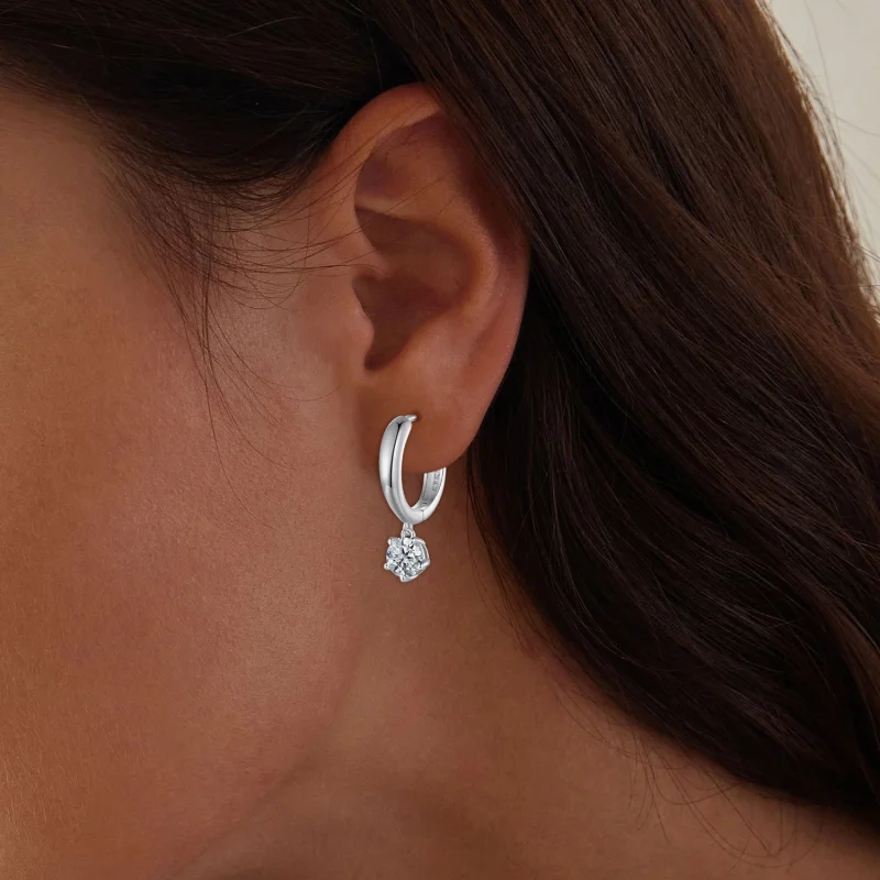 (image for) Pandora Style 0.5Ct Moissanite Hoop Earrings(Two Certificates) - MSE040 - View 5