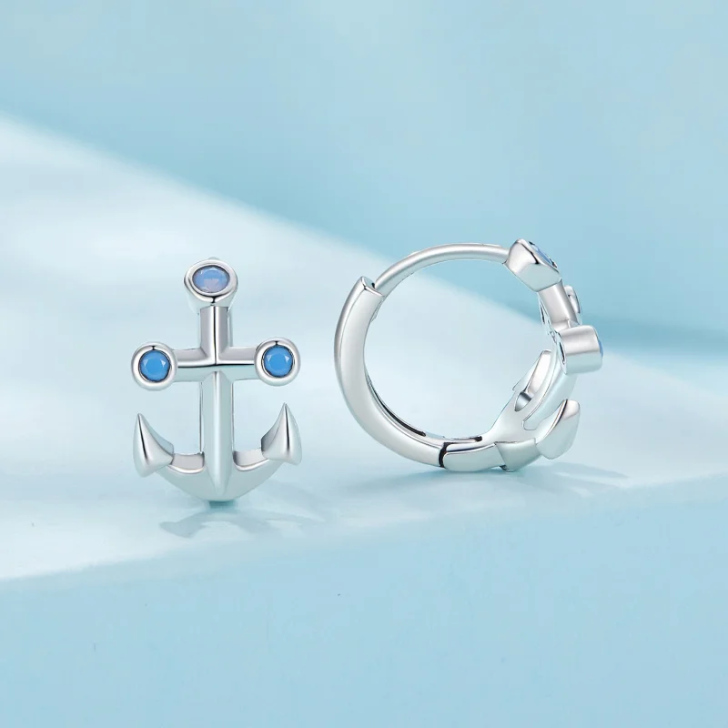 (image for) Pandora Style Anchor Hoop Earrings - SCE1619 - View 2