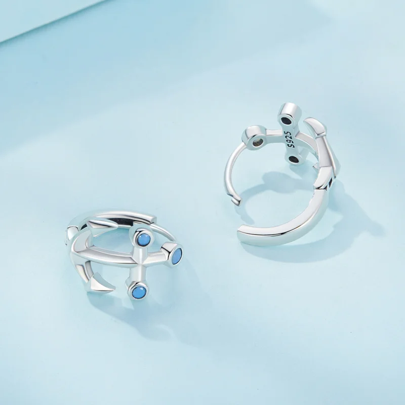 (image for) Pandora Style Anchor Hoop Earrings - SCE1619 - View 3