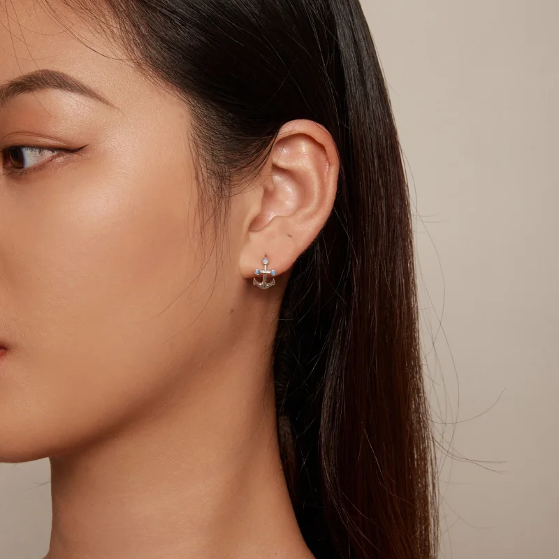 (image for) Pandora Style Anchor Hoop Earrings - SCE1619 - View 6