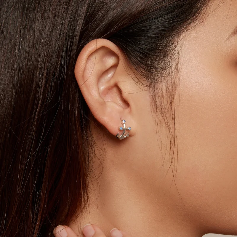 (image for) Pandora Style Anchor Hoop Earrings - SCE1619 - View 7