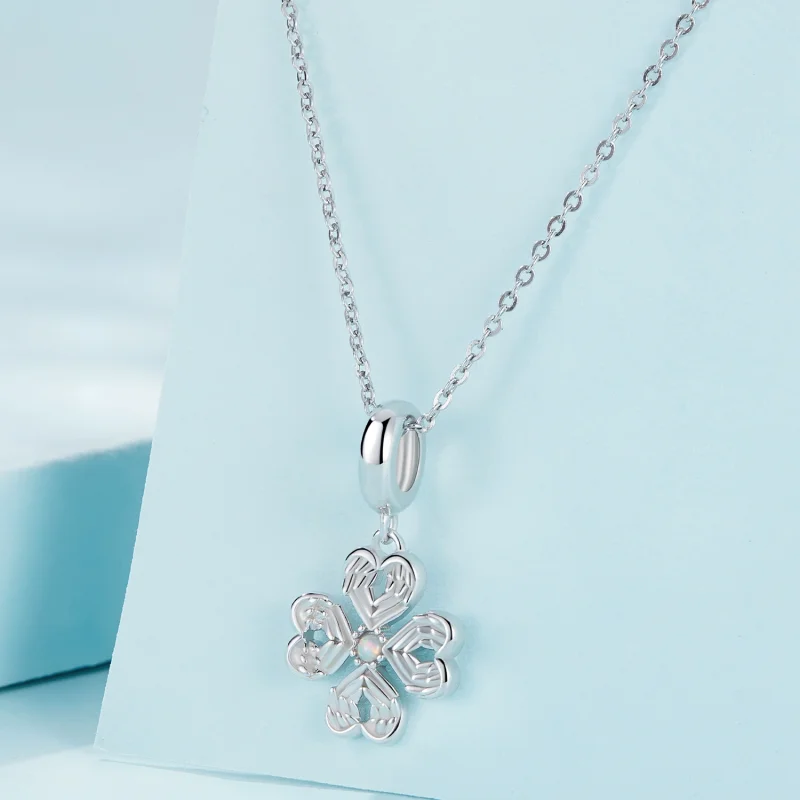 (image for) Pandora Style Angel wings Lucky Four Leaf Clover Dangle - SCC2484 - View 2