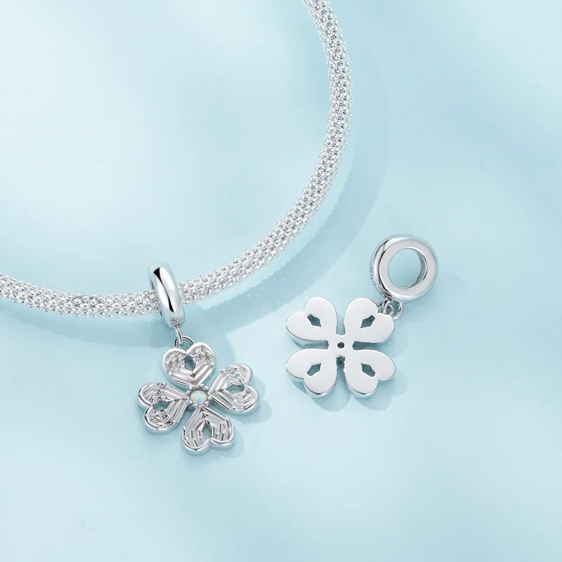 (image for) Pandora Style Angel wings Lucky Four Leaf Clover Dangle - SCC2484 - View 4