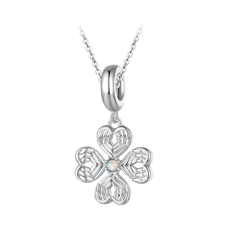 (image for) Pandora Style Angel wings Lucky Four Leaf Clover Dangle - SCC2484 - View 6