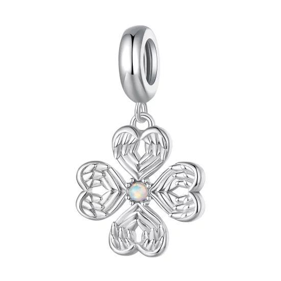 Pandora Style Angel wings Lucky Four Leaf Clover Dangle - SCC2484