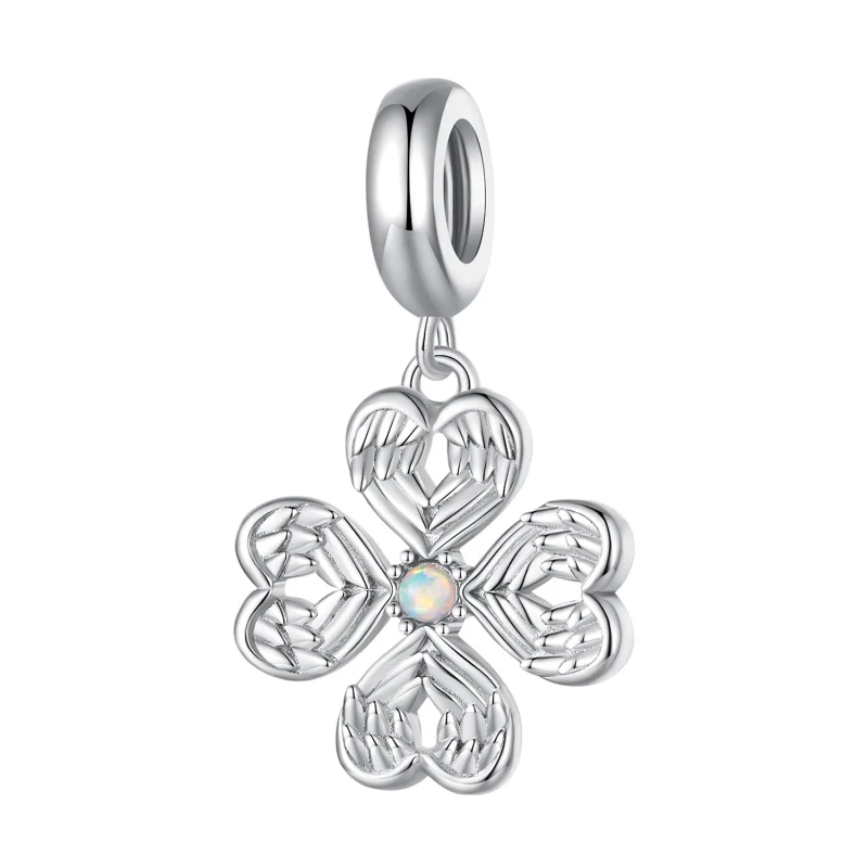 (image for) Pandora Style Angel wings Lucky Four Leaf Clover Dangle - SCC2484 - Product Image